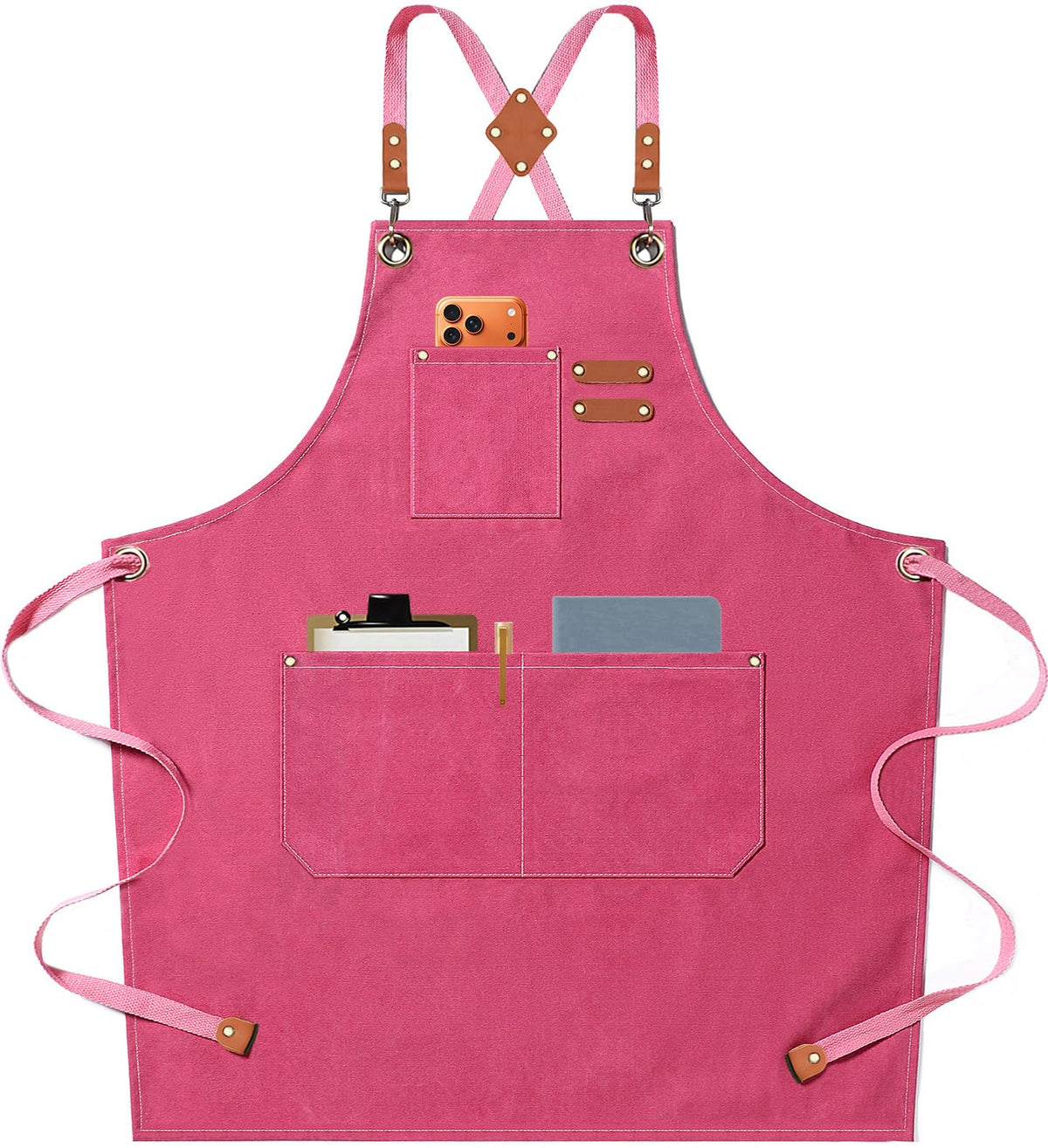 AFUN pink chef apron with oversized pockets for easy utensil storage