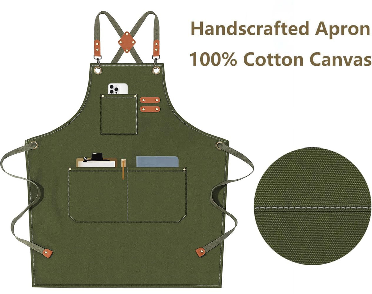 AFUN cross-back apron offers adjustable fit from M to XXL for comfort