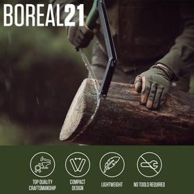 Boreal21 folding saw unfolds quickly, enabling fast setup during remote camping.