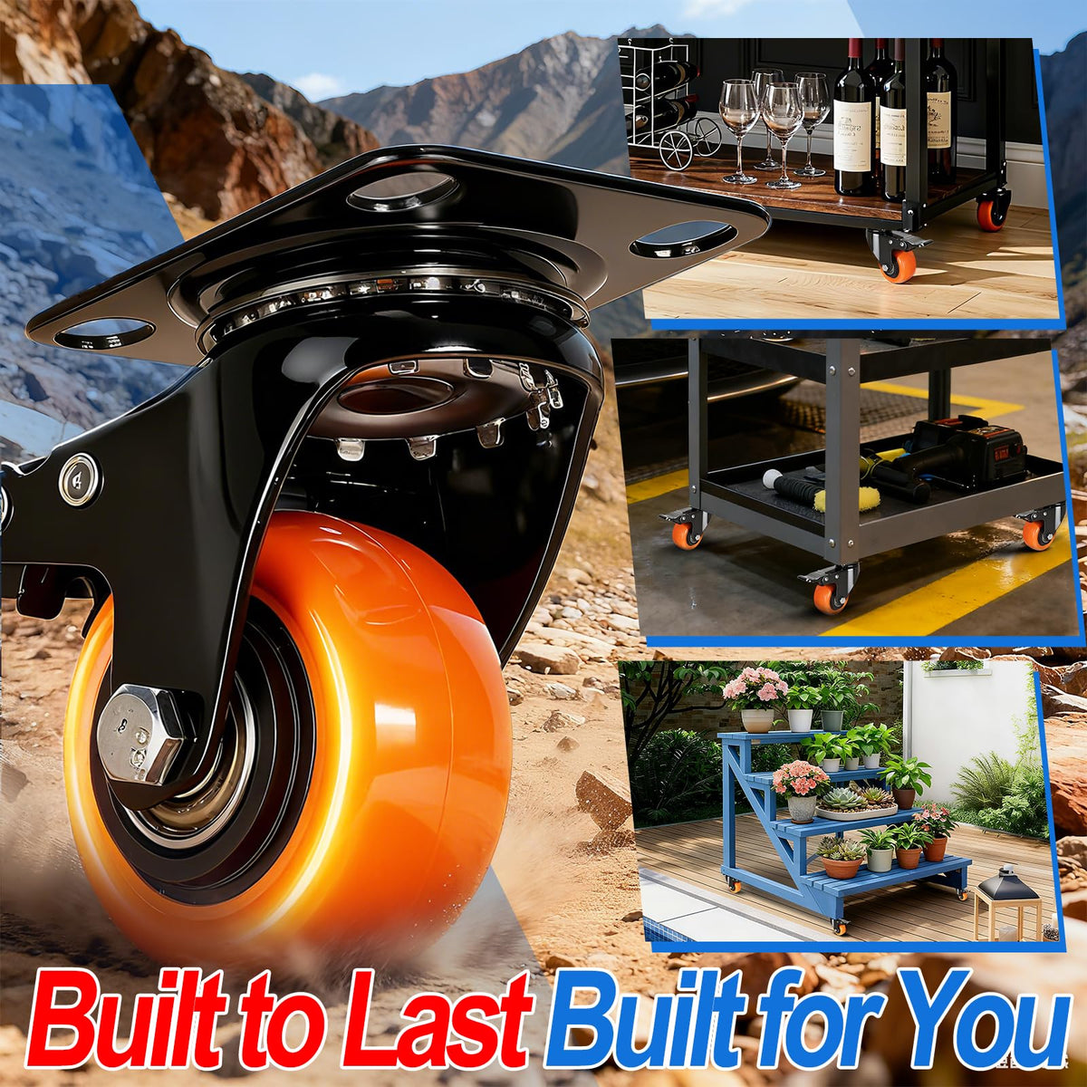 AGBOLO set of four casters supports lightweight desks and stands.