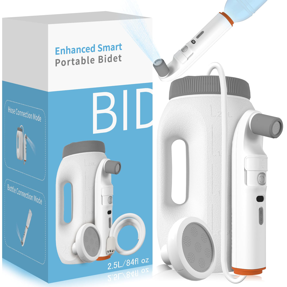 Ageroul portable bidet with LED display shows pressure and battery level for clear usage.
