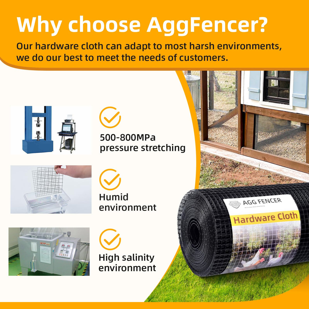 AggFencer chicken coop fence mesh keeps poultry contained and airs well.