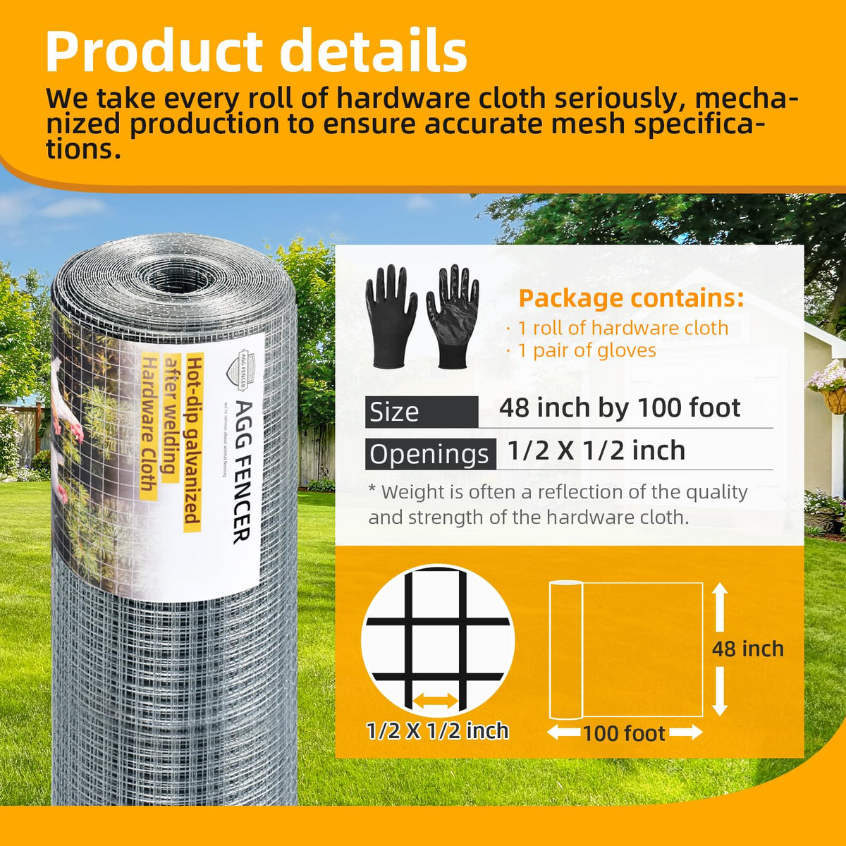 AggFencer hardware cloth 48x100ft grid closeup for corrosion resistance.
