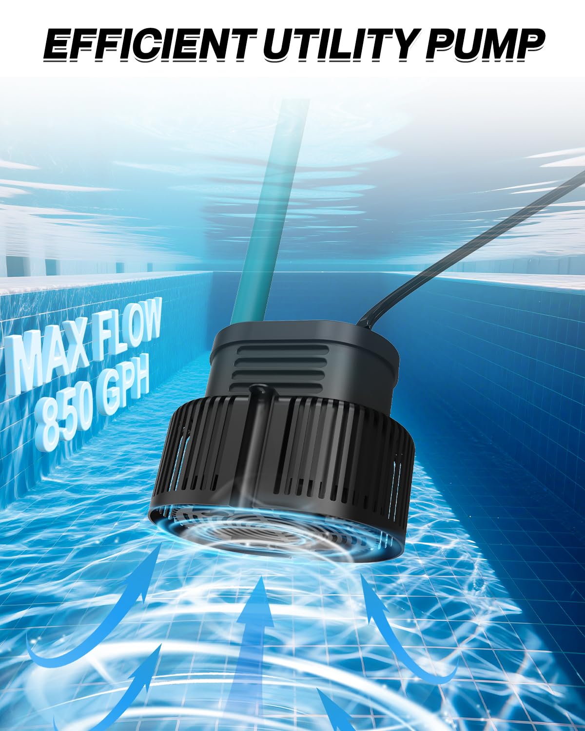 AgiiMan pool cover pump with drainage hose attached for quick water removal.