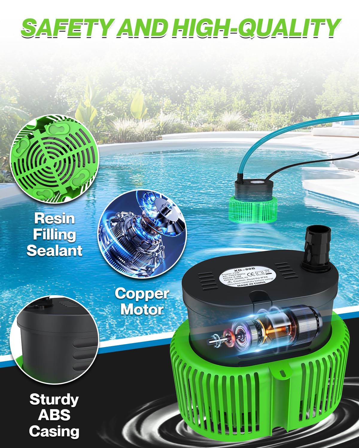 AgiiMan pool cover pump, mesh-sides view, reliable intake across broad water areas.