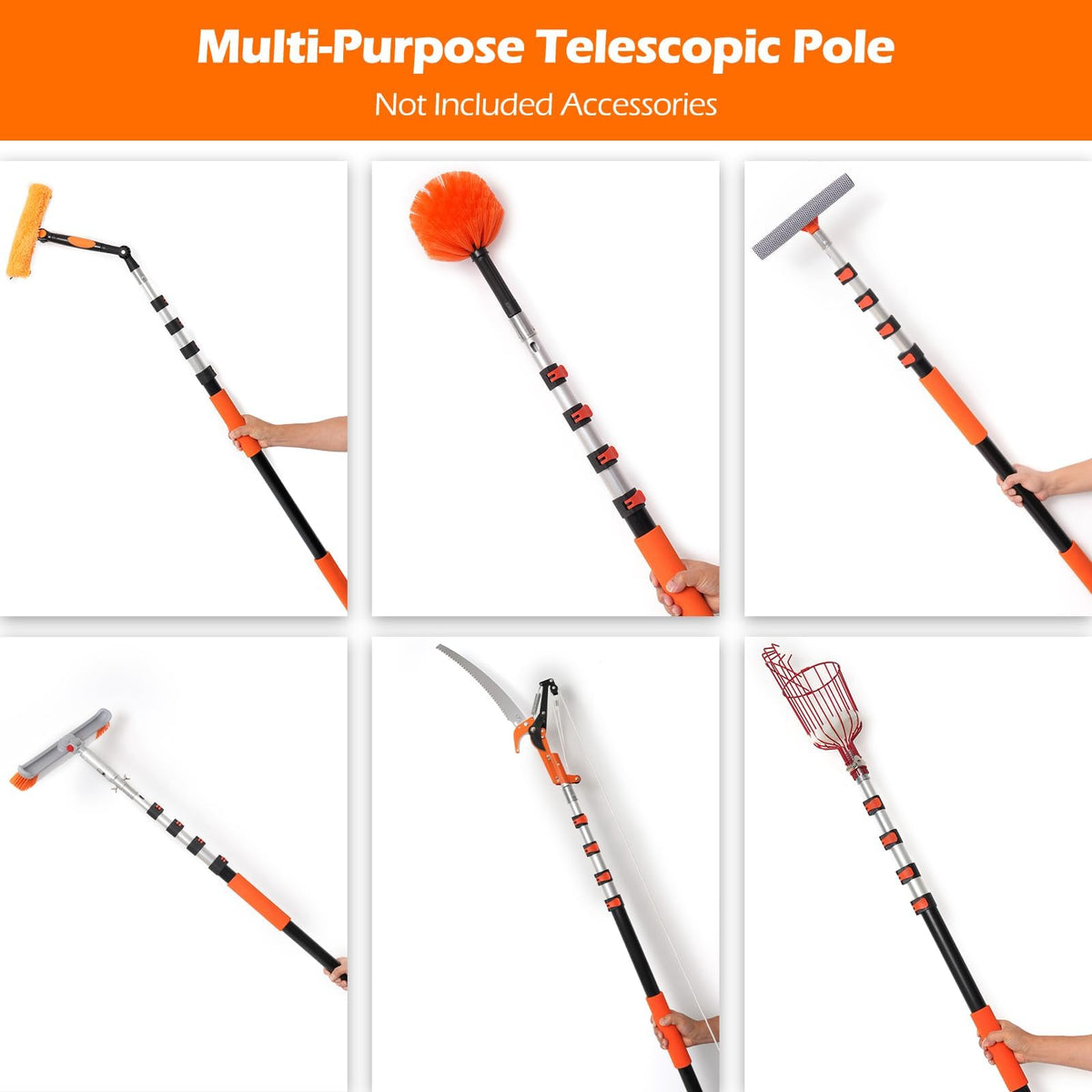 AgiiMan aluminum telescoping pole with 5–20ft range supports versatile tool use and quick adjustments