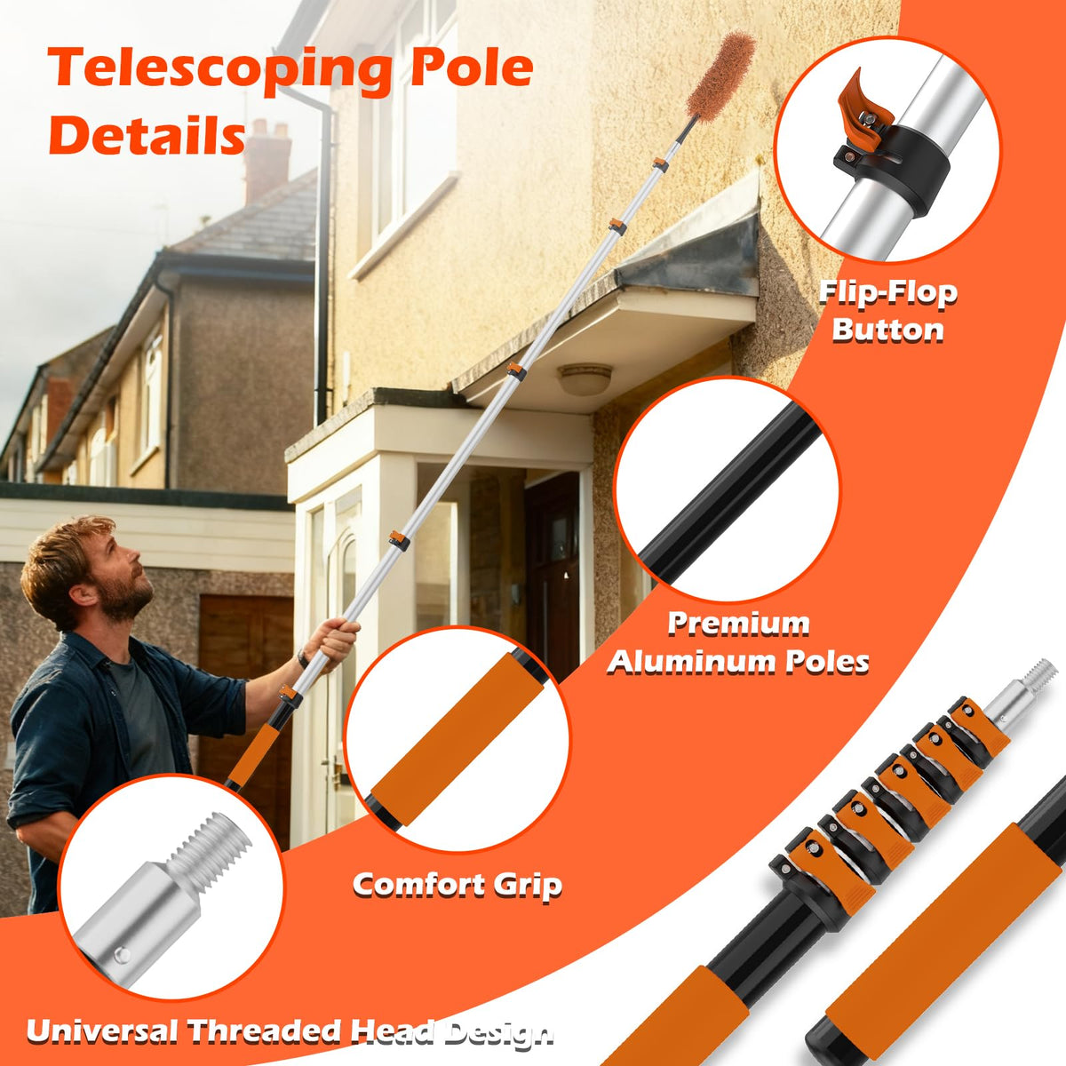 AgiiMan flip-lock mechanism enables quick, secure adjustments for elevated painting and cleaning