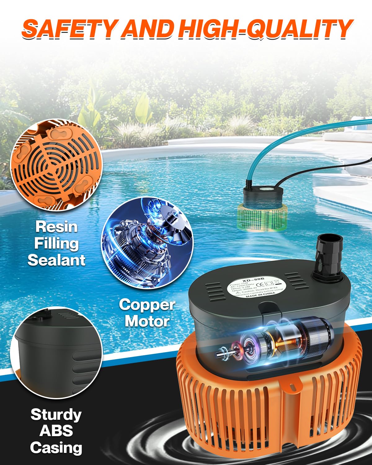 AgiiMan pump with 16 ft anti-twist hose enables flexible drainage.