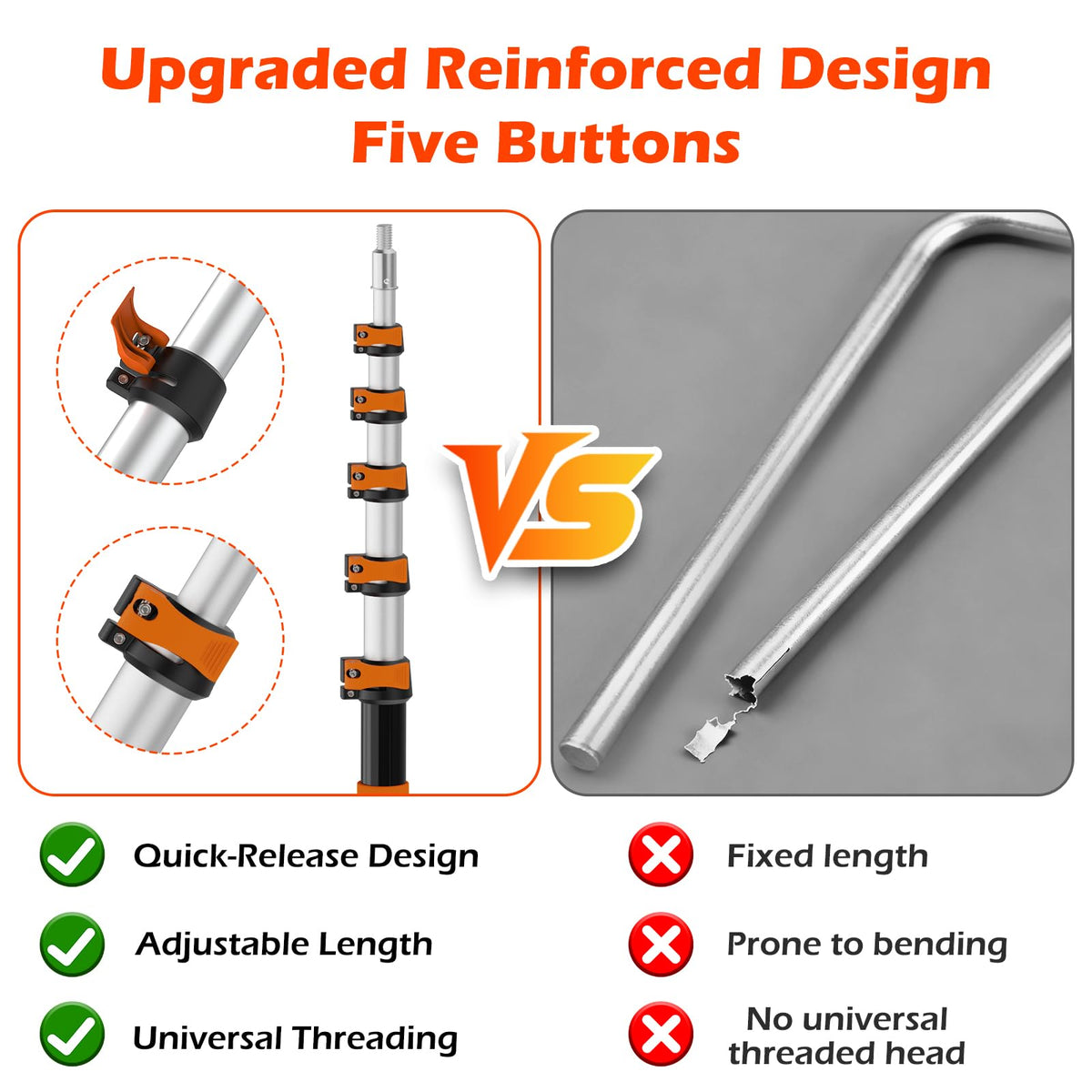 AgiiMan universal thread head compatible with many accessories for versatile extension pole use