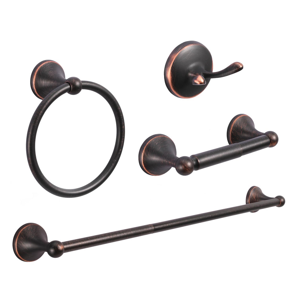 AGKXHDEC 4-piece bathroom hardware set in oil-rubbed bronze on a clean towel bar.