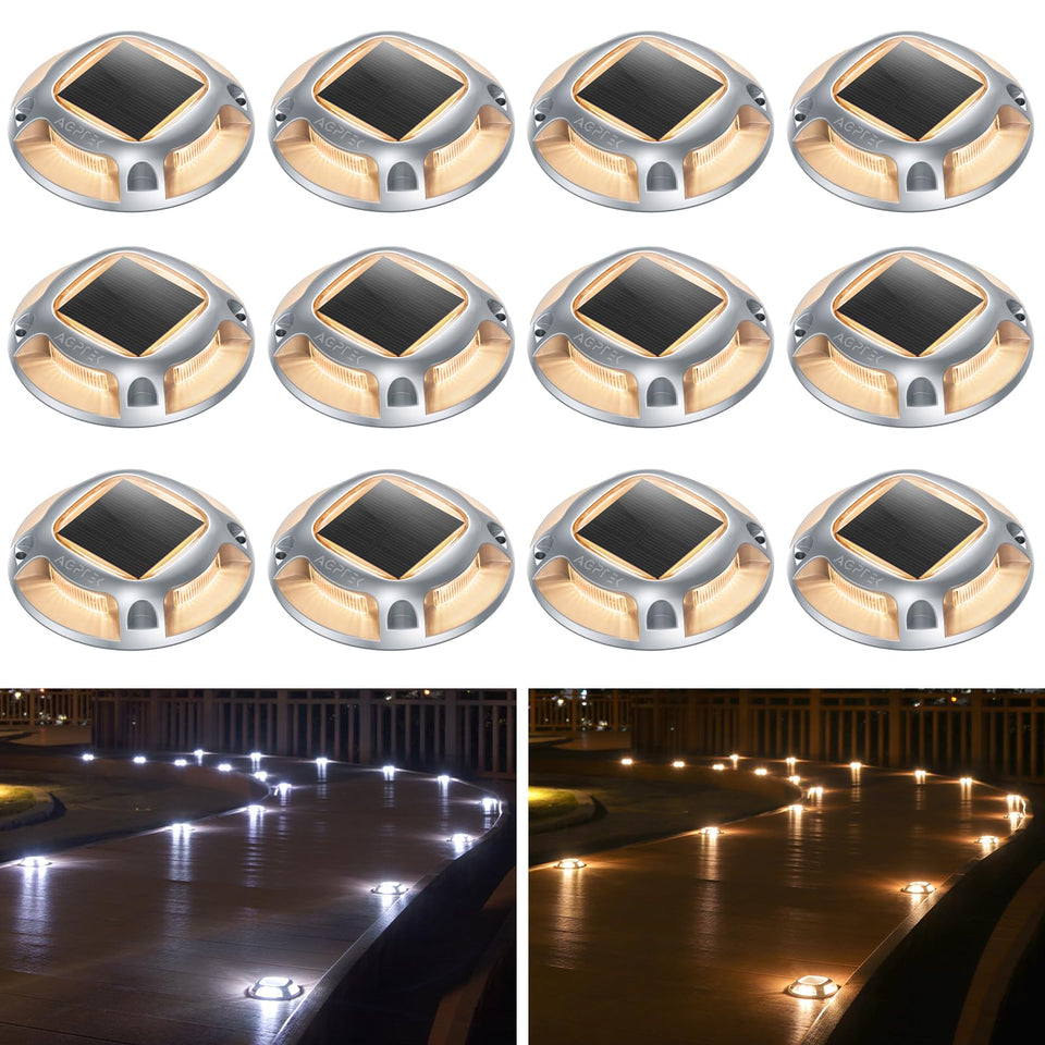 AGPTEK solar driveway lights on deck illuminate the path along the steps
