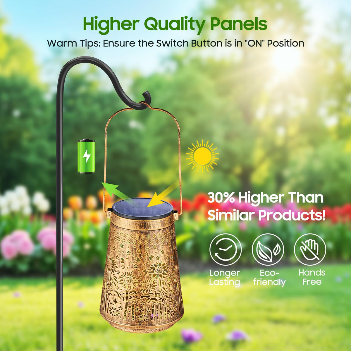 Waterproof IP65 lanterns endure rain and snow for lasting outdoors.