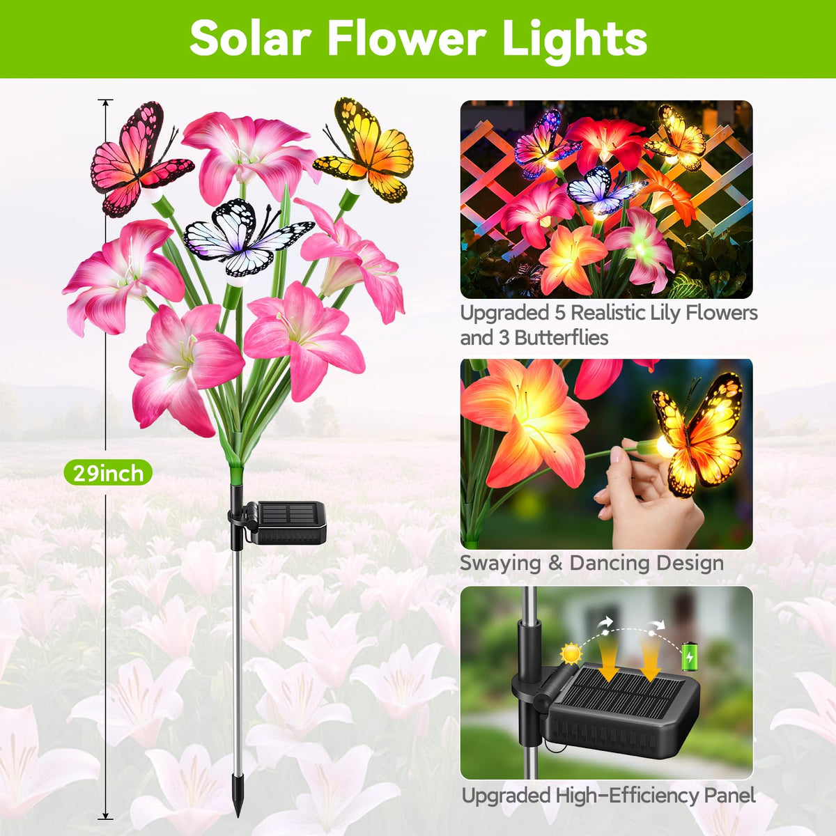 Ahaorigin lily solar flowers with adjustable stems for versatile yard design