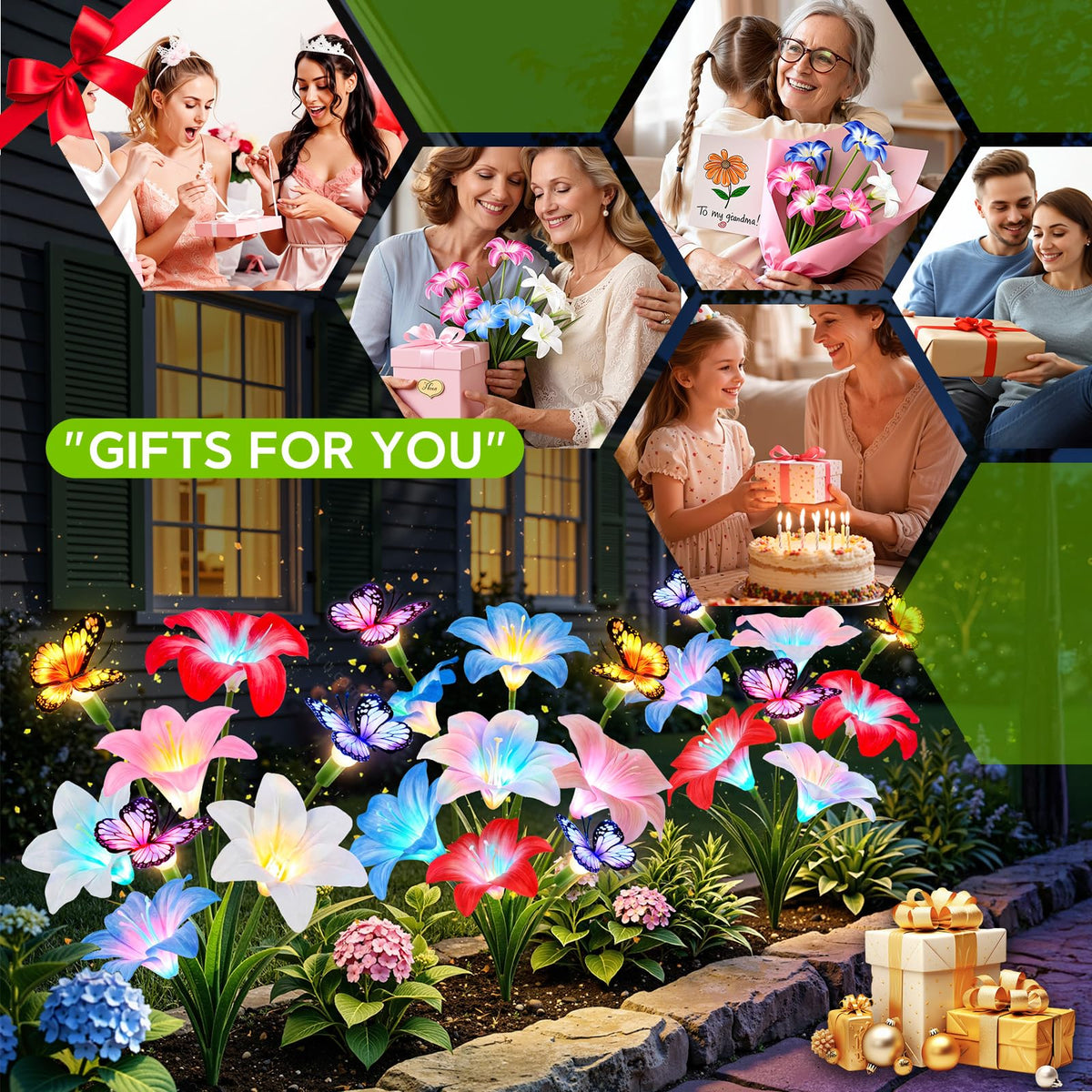 Ahaorigin night garden ambience created by solar lily lights