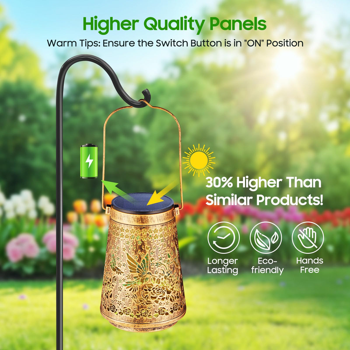 Ahaorigin solar panel lantern charges by day for outdoor use.