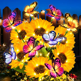Ahaorigin solar sunflowers with butterflies brighten the garden at dusk