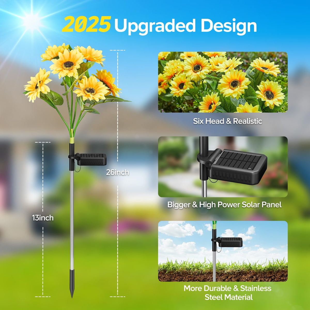 Ahaorigin sunflower stake being installed along a garden path