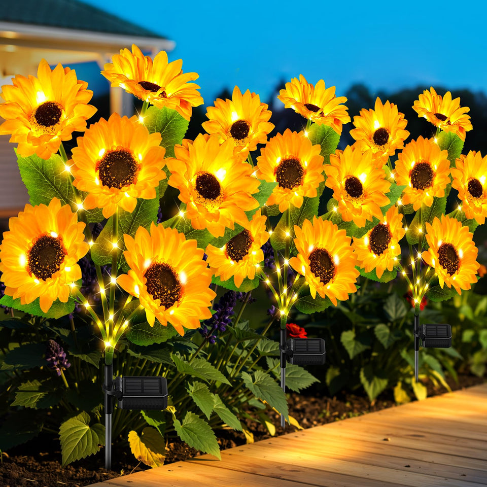Ahaorigin Solar Sunflower Lights 3-pack ready for easy outdoor installation