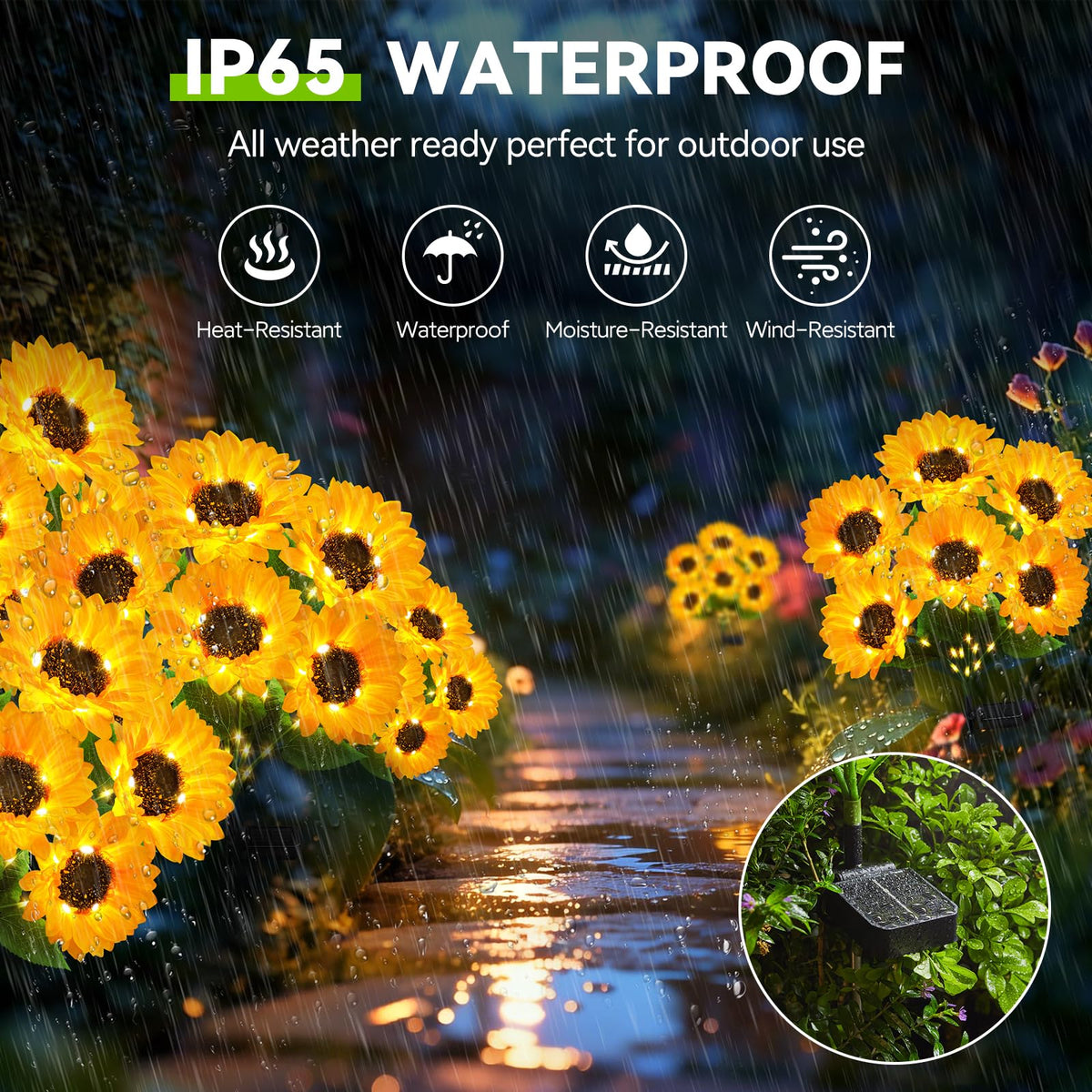 Ahaorigin sunflowers outdoor lights IP65 waterproof withstand weather while remaining colorful.