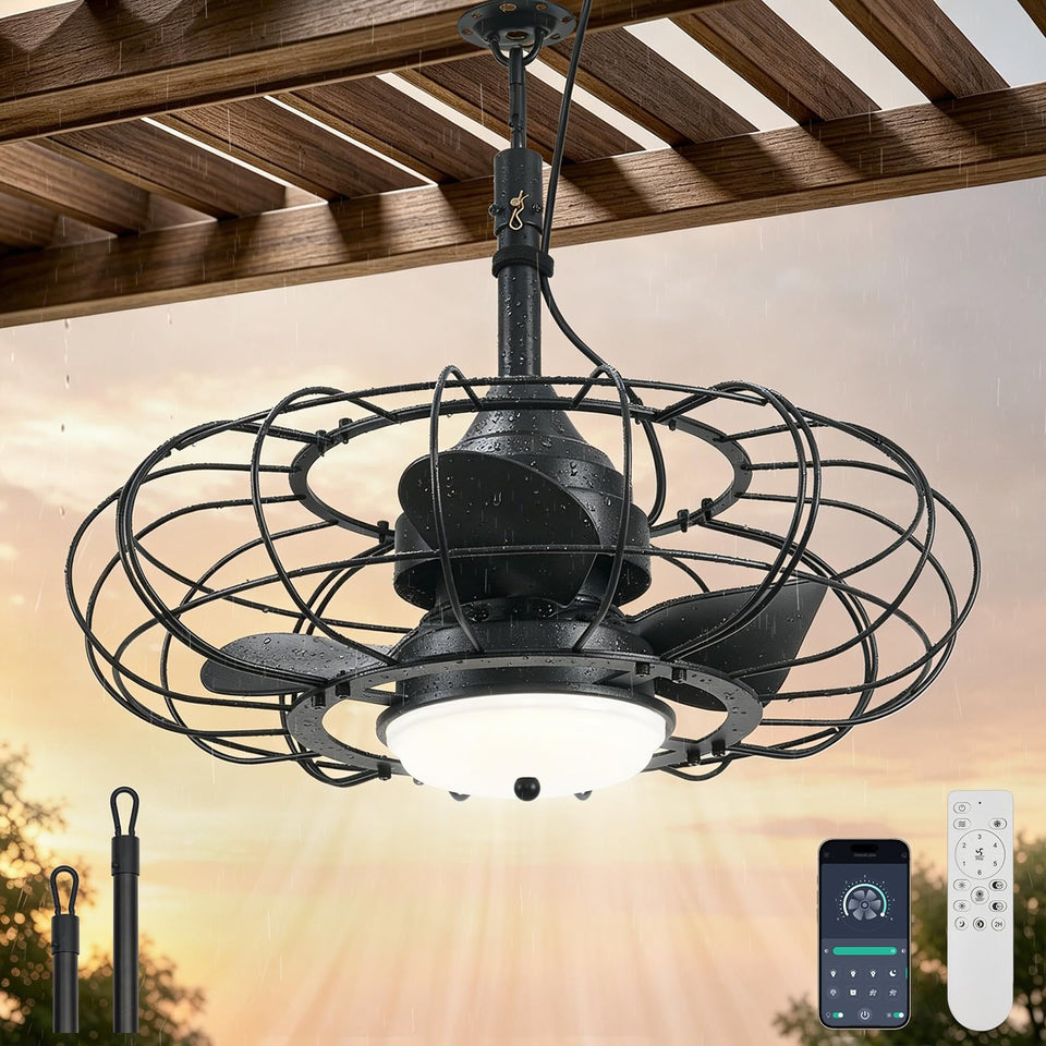 AHAWILL 20in outdoor ceiling fan with light and remote for patio cooling