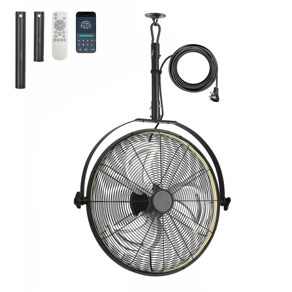 AHAWILL outdoor ceiling fan with light shows 360° rotatable airflow.