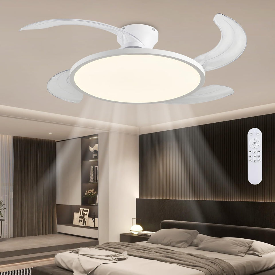 ahawill retractable ceiling fan with lights in assembled view shows compact profile and modern design