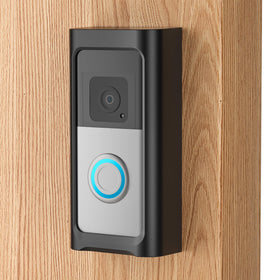 AHBTEYM adhesive doorbell mount front view shows secure, drill-free installation.