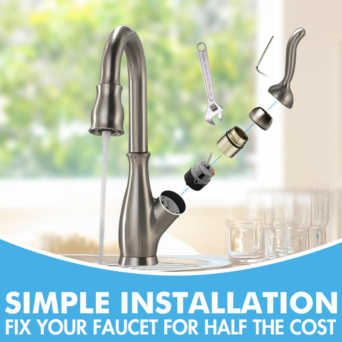 Built-in temperature limiter helps prevent scalding during hot water use.