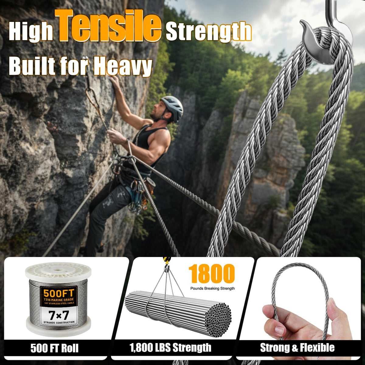 AHEONLAR marine-grade stainless steel cable resisting rust