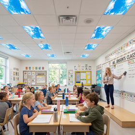 Aheroi blue sky pattern decorates spaces while preserving illumination quality