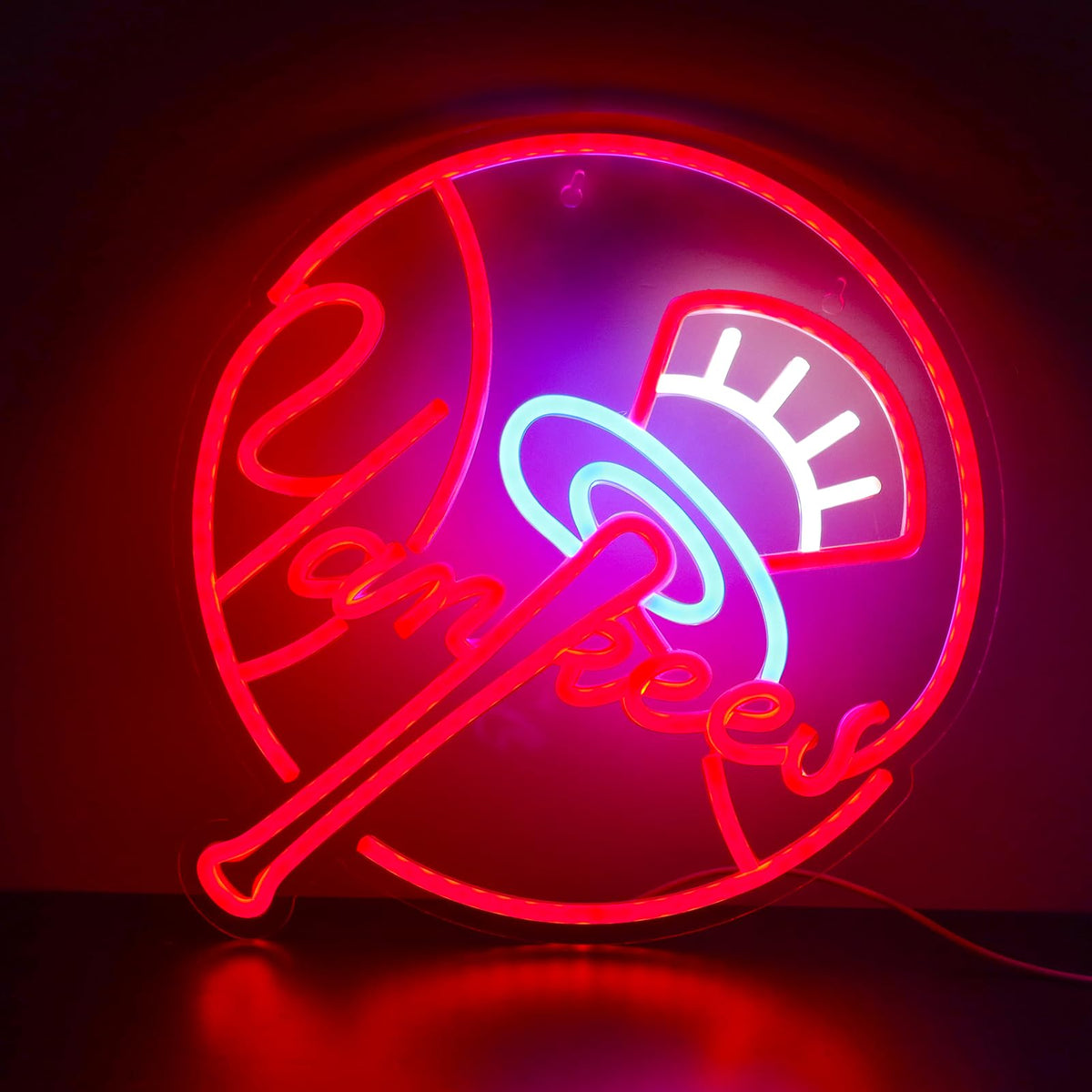 AHlove Yankees neon light brightens bedroom with sporty style.
