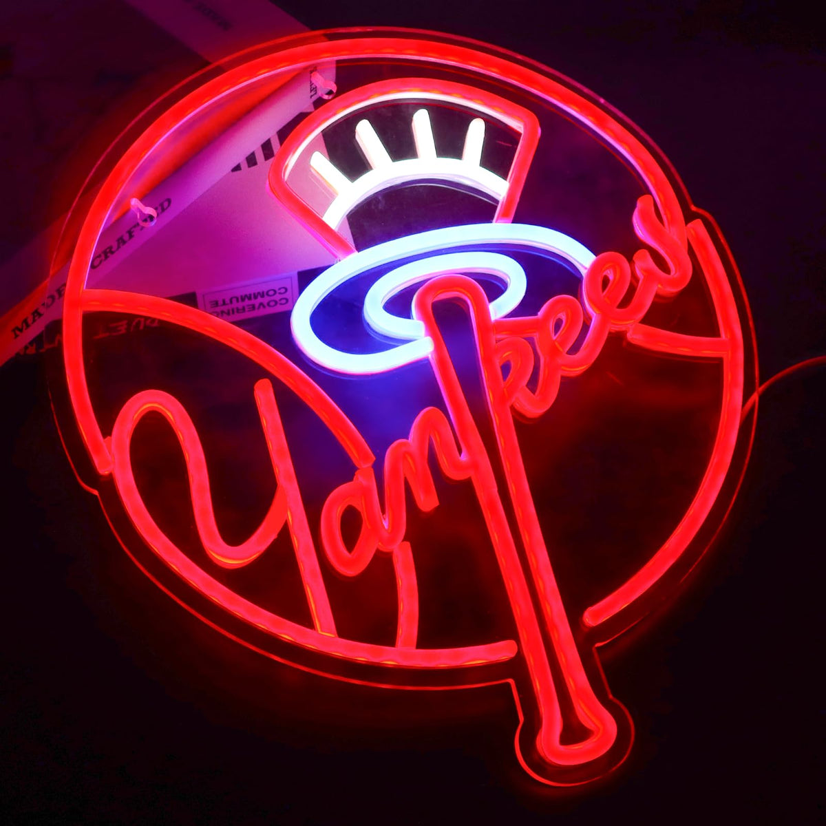 AHlove Yankees neon sign on wall enhances living room ambiance.