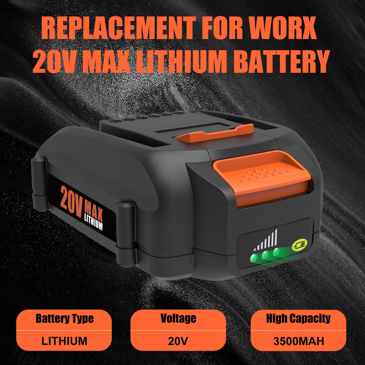 Ahomtikk 20V battery replacement with 3500mAh capacity.