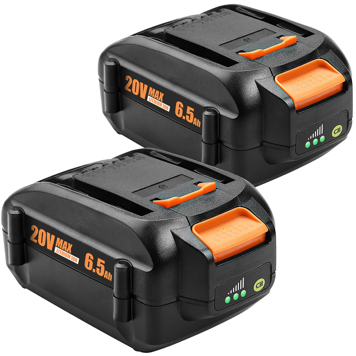 Ahomtikk 20V battery front view showing high-capacity pack for longer runtime.