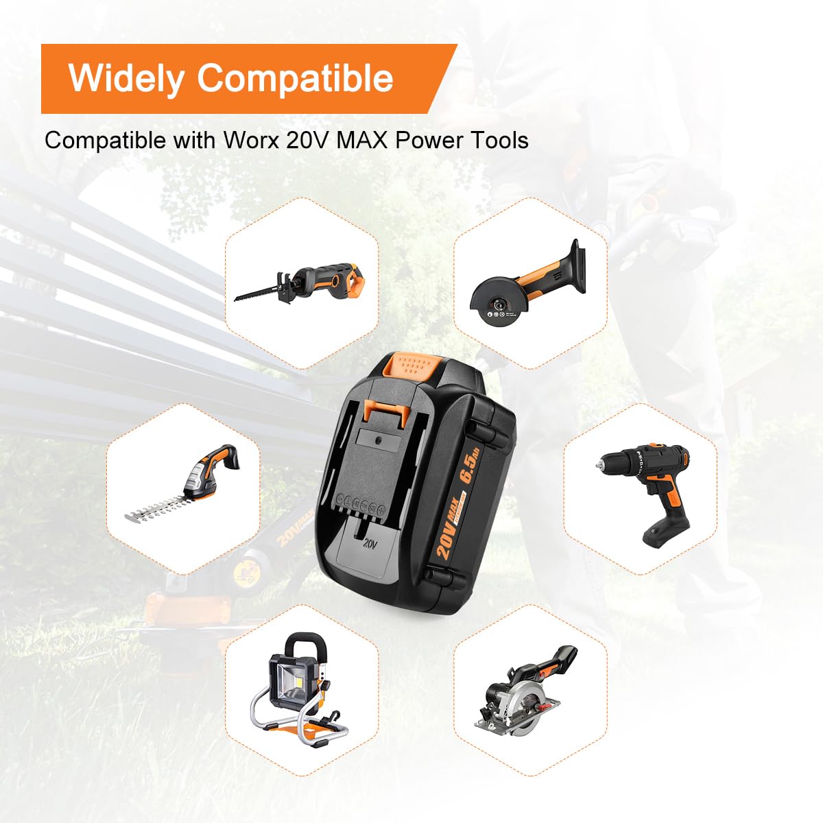 Ahomtikk 20V battery charging setup with compatible Worx charger.