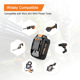 Ahomtikk 20V battery charging setup with compatible Worx charger.