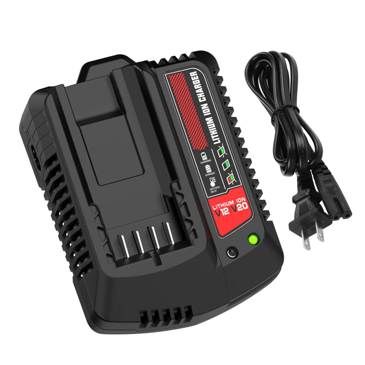 Ahomtikk CMCB104 20V charger front view for Craftsman V20 batteries; quick recharge potential.