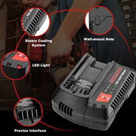 Ahomtikk CMCB104 20V charger LED indicator detail shows charging status at a glance.