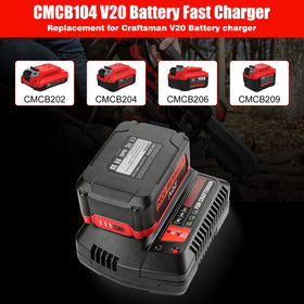 Ahomtikk CMCB104 20V charger side view highlights slim profile for tight spaces.