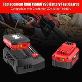 Ahomtikk CMCB104 20V charger on workbench keeps Craftsman tools ready.