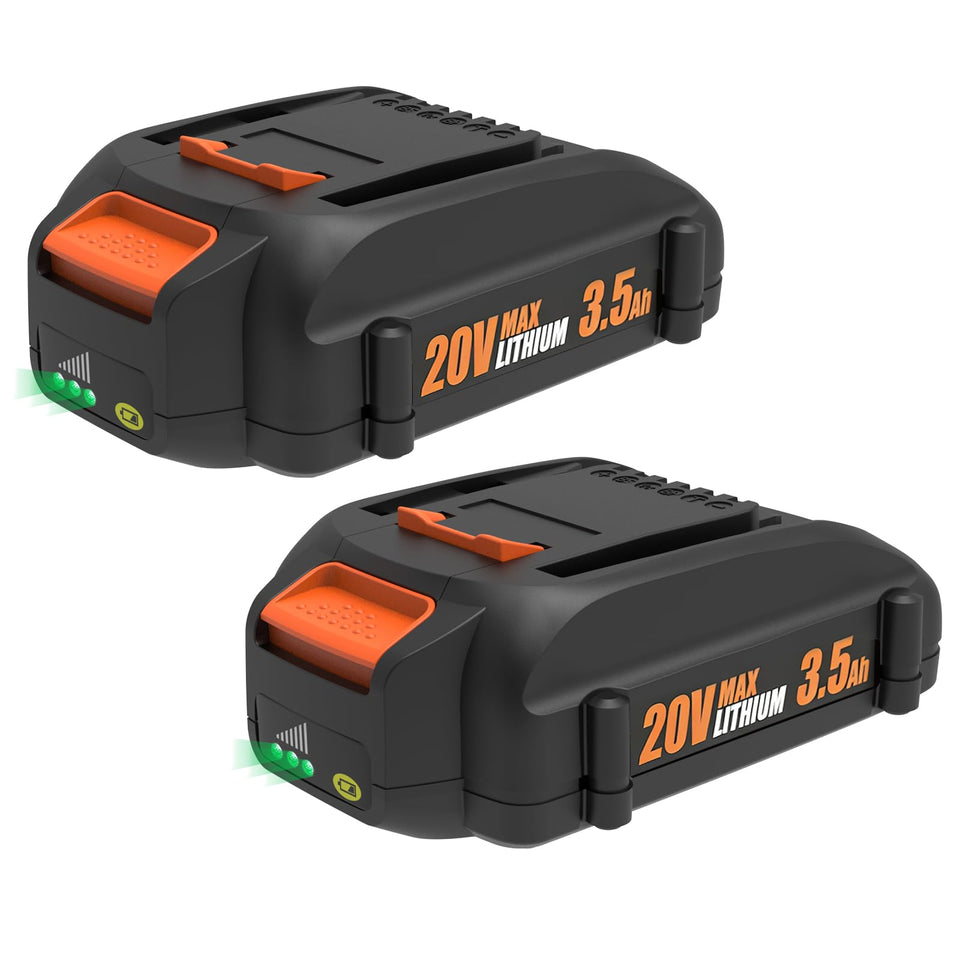Ahomtikk two-pack 20V Worx battery ready for extended cordless power.