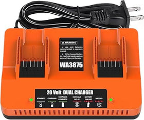 Ahomtikk WA3875 dual-port charger front view enabling fast two-battery charging.