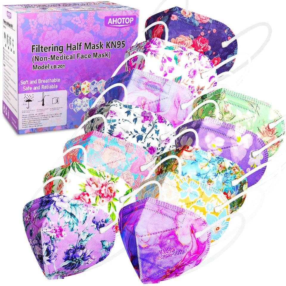 AHOTOP KN95 floral design front view offers breathable daily protection.