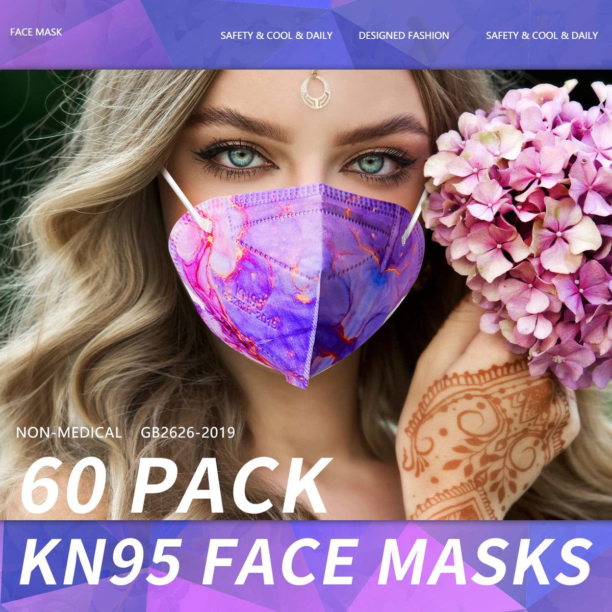 AHOTOP KN95 floral design side view for comfortable fit.