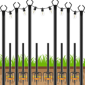 AHRLHR six-pack string light poles ready for outdoor setup