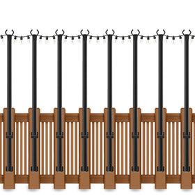 AHRLHR 8-pack string light poles on a deck creating durable outdoor ambiance.