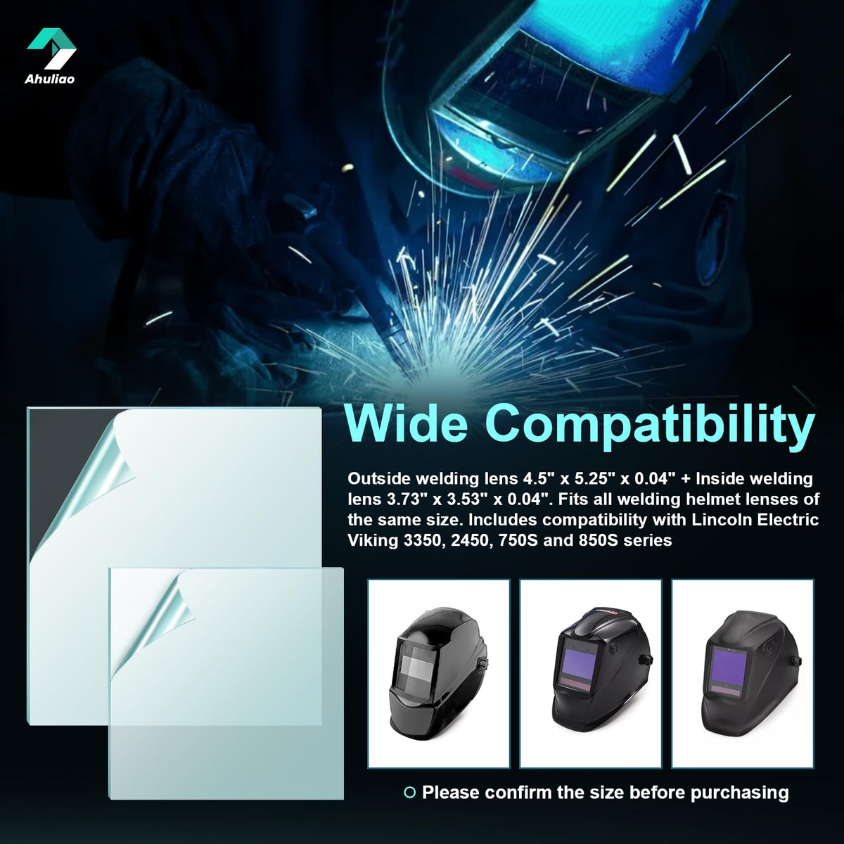 Ahuliao 3350 inside welding lens for Lincoln Viking—bright view and eye protection.