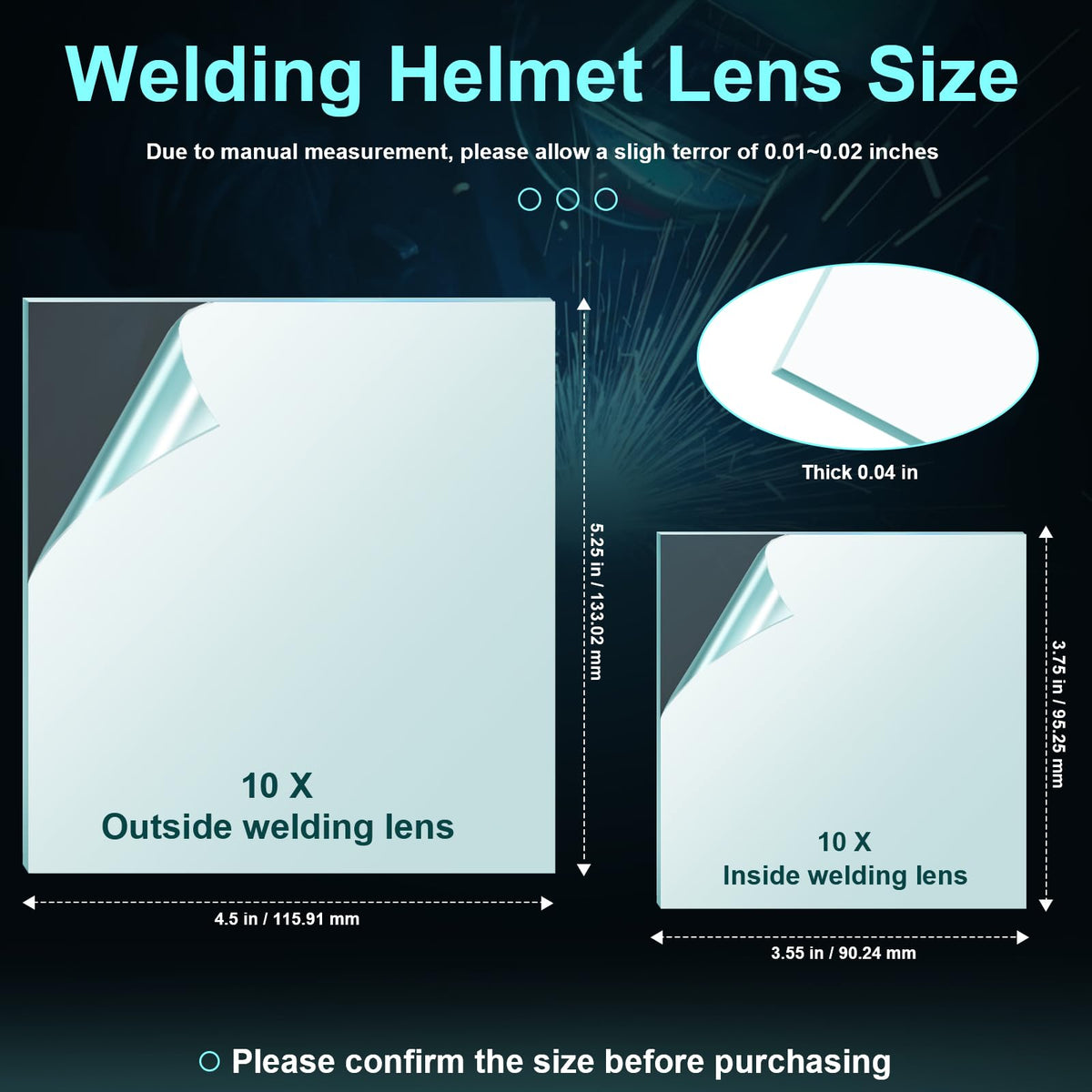 Ahuliao polycarbonate welding lens close-up shows tough, impact-resistant material.