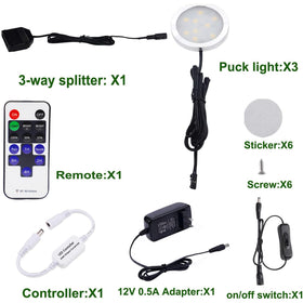 AIBOO slim-profile puck lights showing low-profile design under cabinet