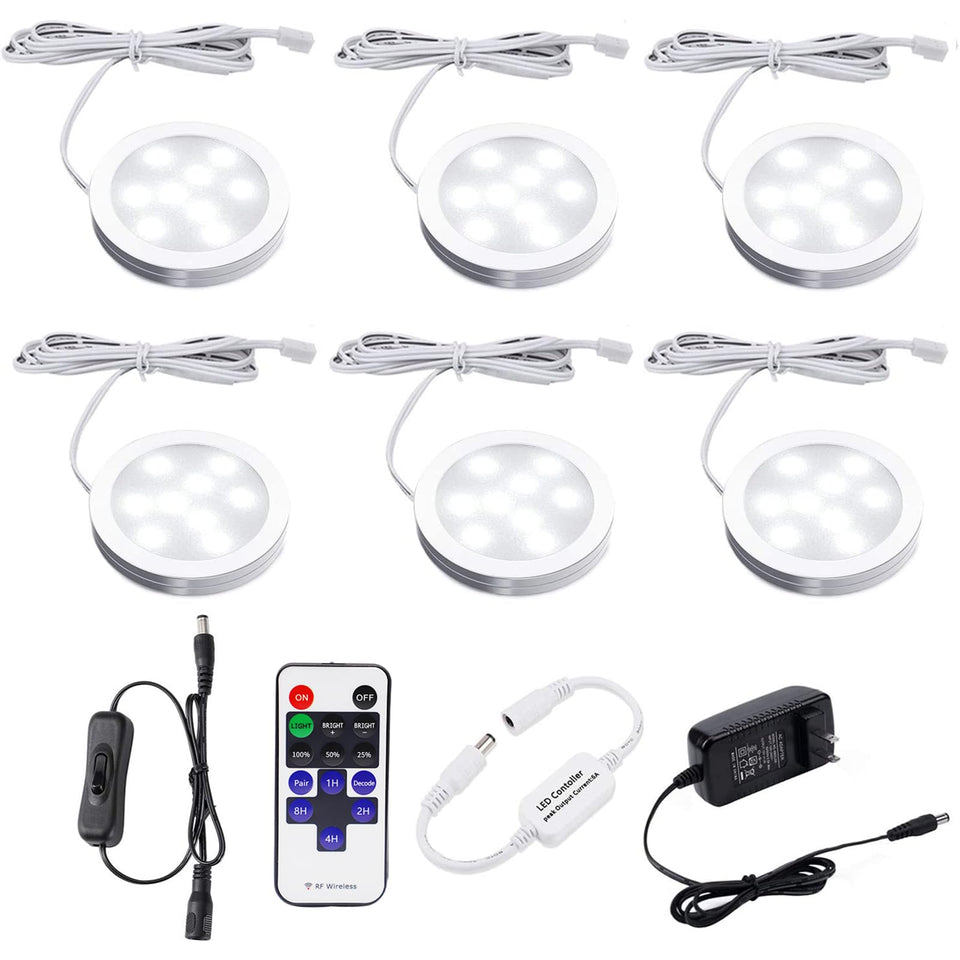 AIBOO LED under-cabinet puck lights illuminate countertops with adjustable brightness